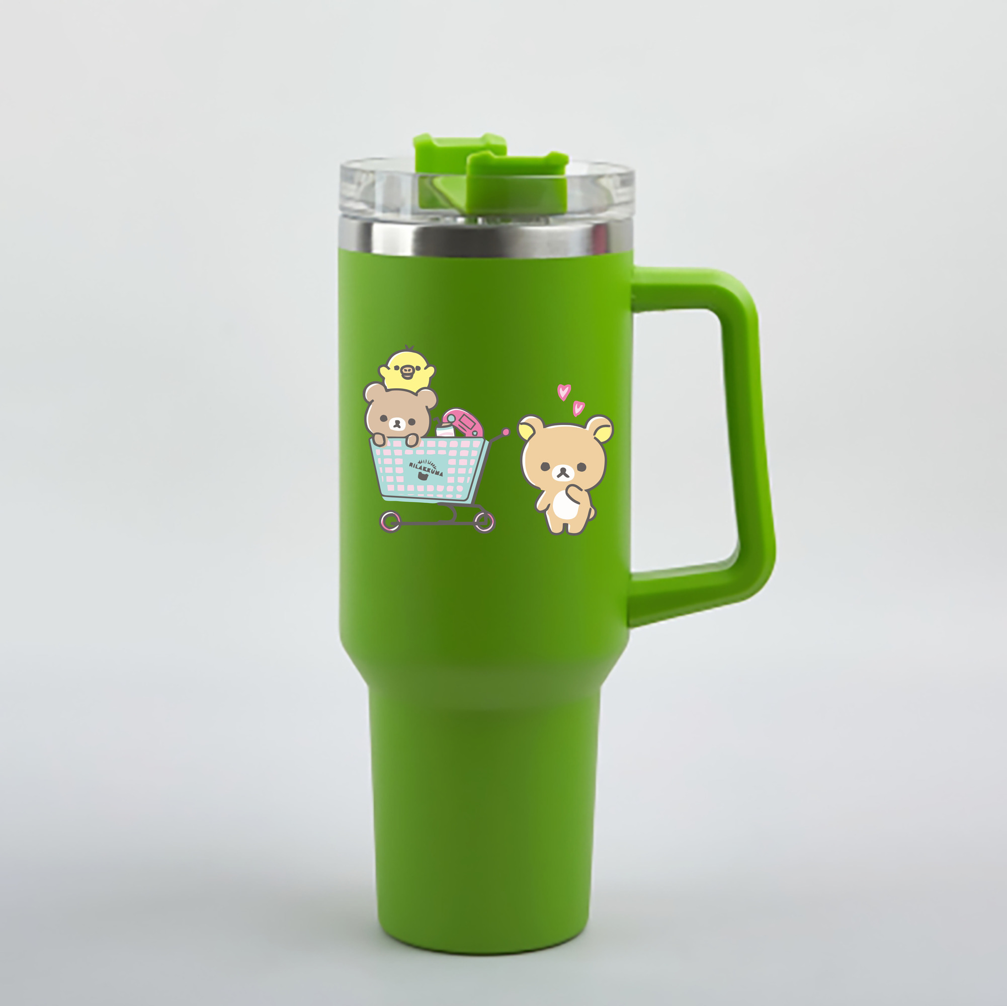 （画像用） リラックマ リラックマ キイロイトリ Rilakkuma Korilakkuma Kiiroitori 1200mL車用タンブラー - クリスタルステッカー（プラスチックストロー付き）
